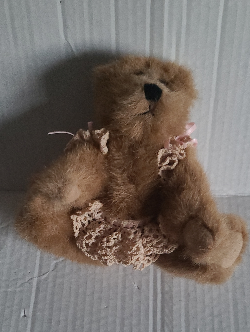 Vintage Teddy Bear With Light Brown Fur With Lace Accents